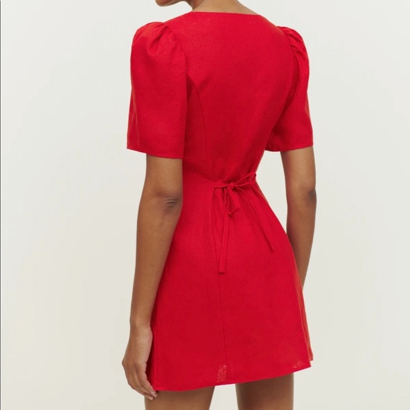 Reformation Red Button-Front V-Neck Mini Dress - Picture 2 of 5